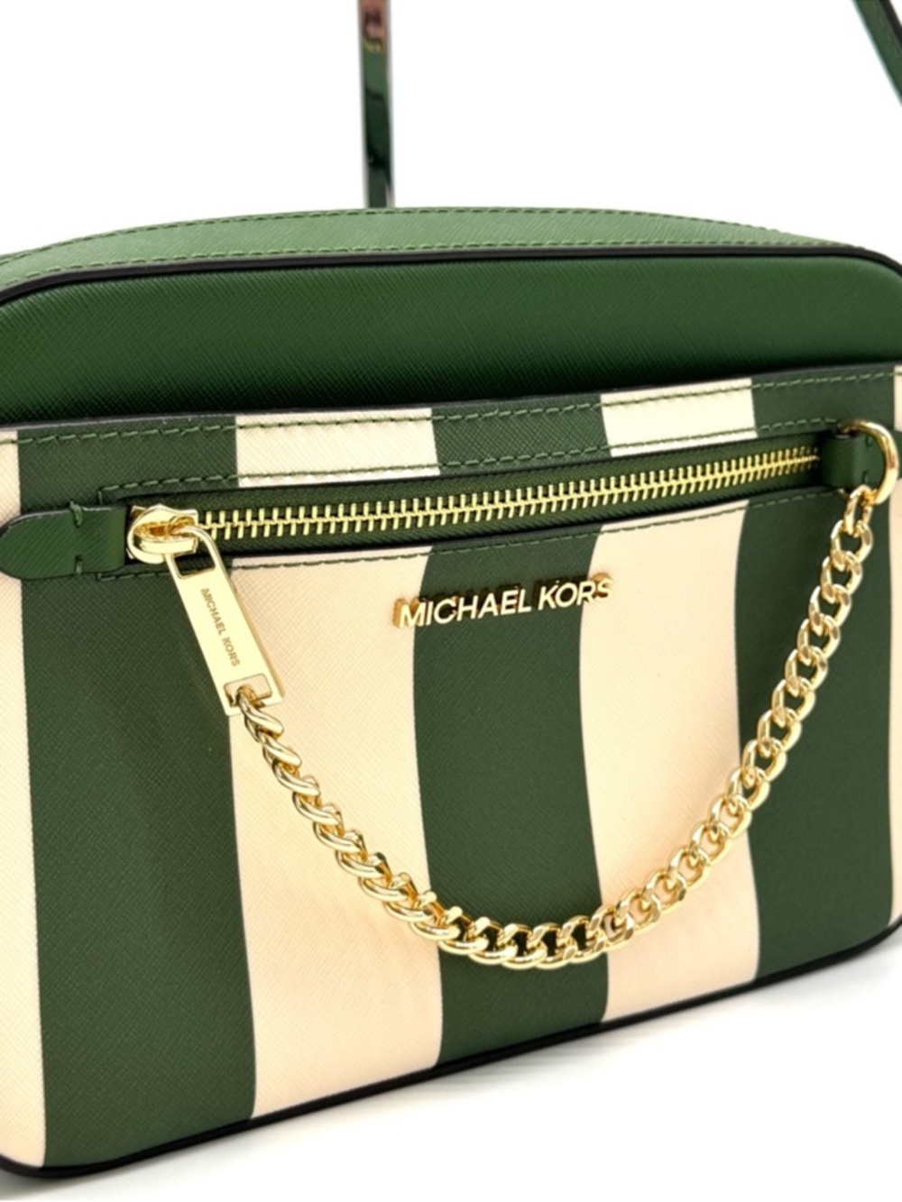 Michael Kors Large EW Zip Chain Xbody Crossbody Bag Fern Green Multi - Picture 4 of 11